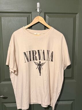 H&M Nirvana Graphic Tee — Light Cream with Black Print